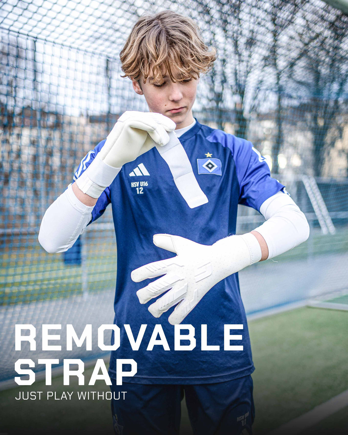 Profi Torwarthandschuhe für Erwachsene von Gripmode Whiteout Hybrid 2.0 goalkeeper gloves removable strap